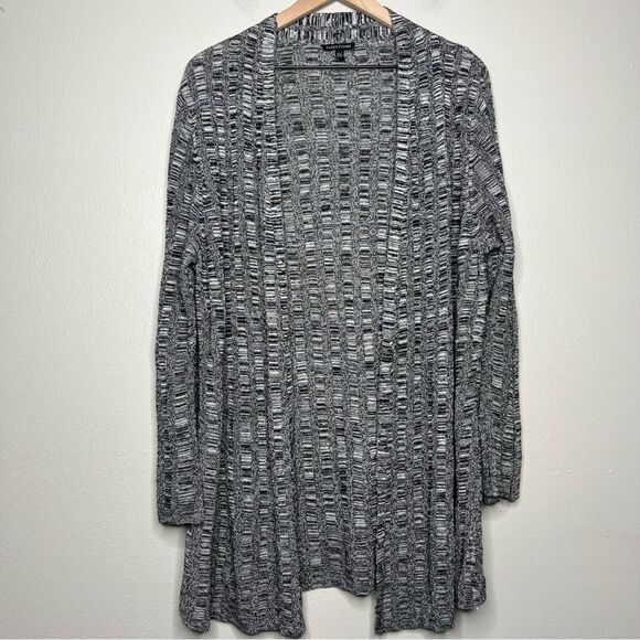 Eileen‎ Fisher Women Silk Linen Cardigan Sweater Large Black White Open Front - Picture 1 of 7